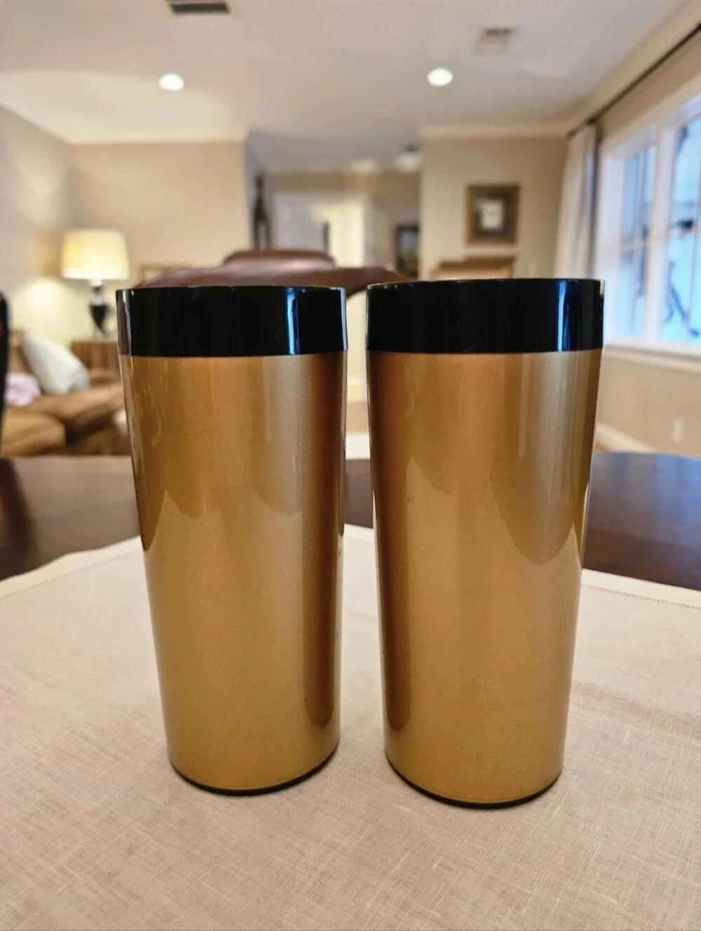 Vintage Thermo-Serv West Bend Insulated Gold Metallic Tumblers Set of 2